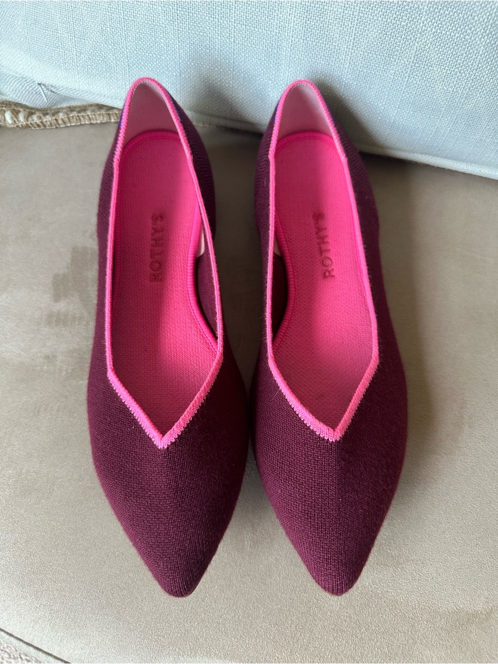 Rothy's The Point Ballet Flat Slip-On Merino Wool Currant Pink Size 9.5 - Picture 8 of 15